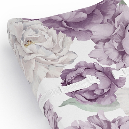 Peony Floral Garden Lavender Purple and Ivory Collection Changing Pad Cover Sheet - alt image 3