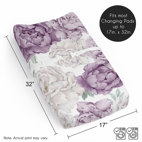 Peony Floral Garden Lavender Purple and Ivory Collection Changing Pad Cover Sheet - alt image 5