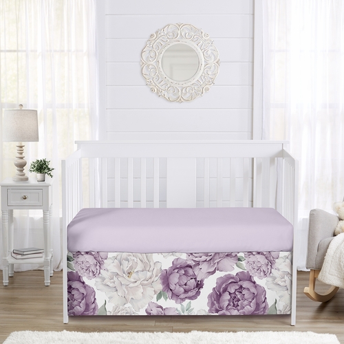 Peony Floral Garden Lavender Purple and Ivory Collection Crib Bed Skirt - alt image 1