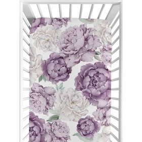 Peony Floral Garden Lavender Purple and Ivory Collection Crib Sheet