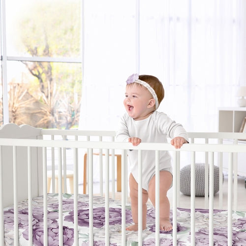 Peony Floral Garden Lavender Purple and Ivory Collection Crib Sheet - alt image 1