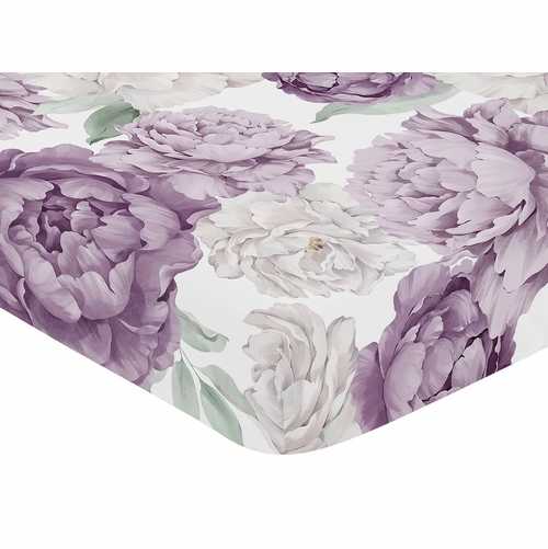 Peony Floral Garden Lavender Purple and Ivory Collection Crib Sheet - alt image 2