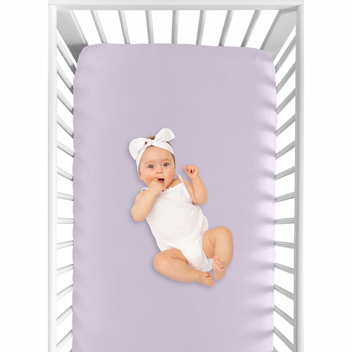 Peony Floral Garden Lavender Purple and Ivory Collection Crib Sheet - Solid Lavender Purple - alt image 3