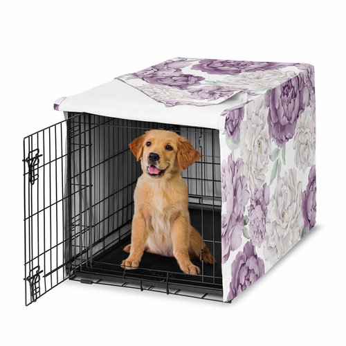 Peony Floral Garden Lavender Purple and Ivory Collection Dog Crate Kennel Cover 36in.