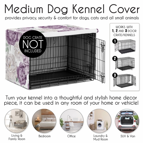 Peony Floral Garden Lavender Purple and Ivory Collection Dog Crate Kennel Cover 36in. - alt image 3