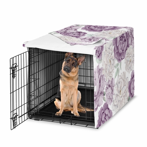 Peony Floral Garden Lavender Purple and Ivory Collection Dog Crate Kennel Cover 48in.