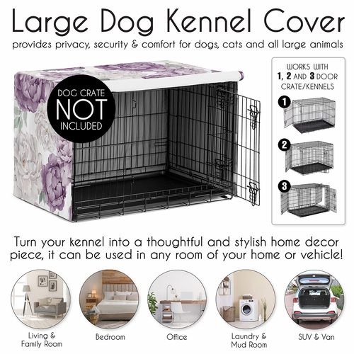 Peony Floral Garden Lavender Purple and Ivory Collection Dog Crate Kennel Cover 48in. - alt image 3