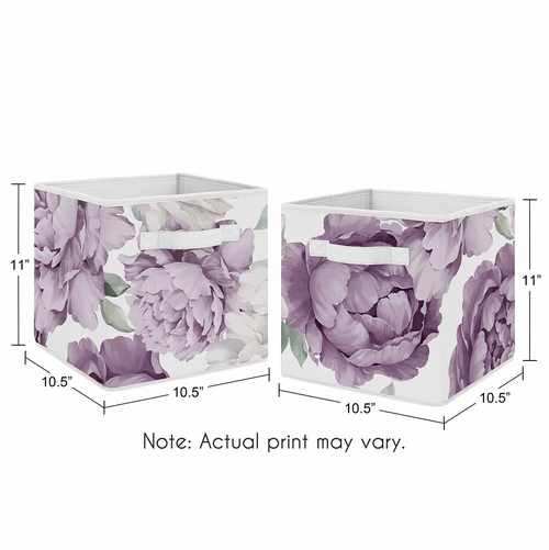 Peony Floral Garden Lavender Purple and Ivory Collection Foldable Fabric Storage Bins - alt image 2