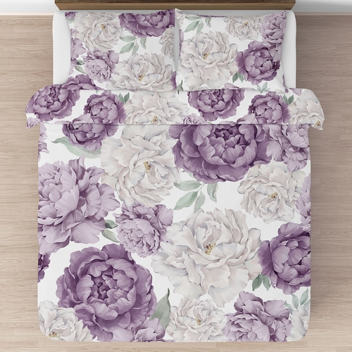 Peony Floral Garden Lavender Purple and Ivory Collection Full/Queen Bedding - alt image 2