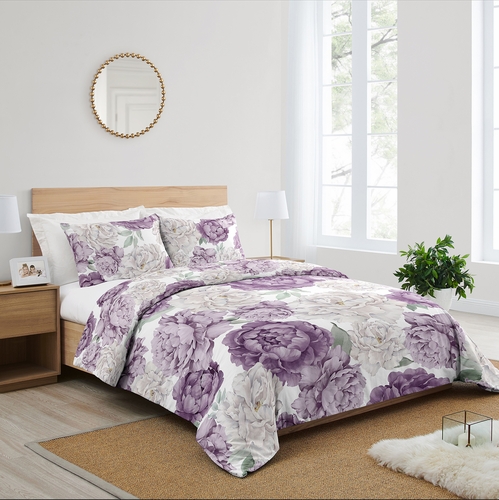 Peony Floral Garden Lavender Purple and Ivory Collection Full/Queen Bedding - alt image 1