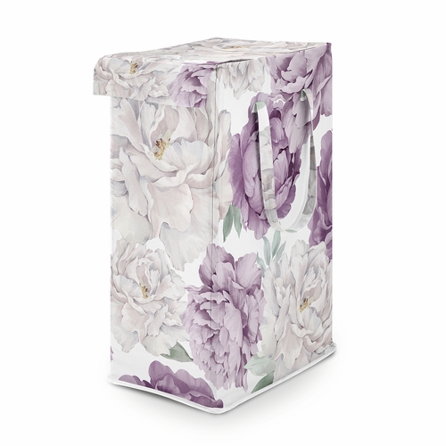 Peony Floral Garden Lavender Purple and Ivory Collection Laundry Hamper with Handles