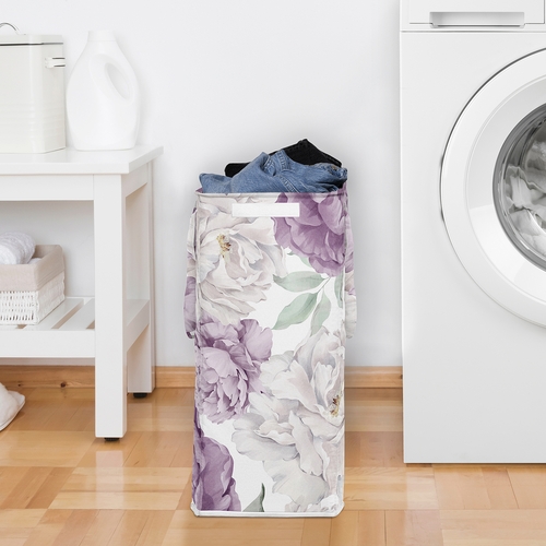 Peony Floral Garden Lavender Purple and Ivory Collection Laundry Hamper with Handles - alt image 2
