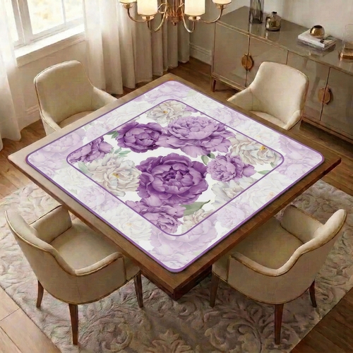 Peony Floral Garden Lavender Purple and Ivory Collection Mahjong Mat for Table - Shipped Rolled - alt image 1
