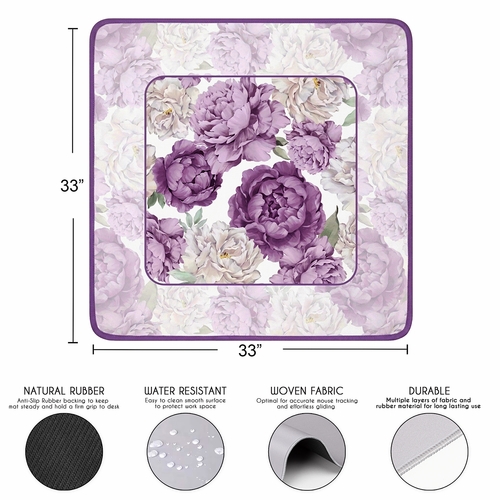 Peony Floral Garden Lavender Purple and Ivory Collection Mahjong Mat for Table - Shipped Rolled - alt image 2