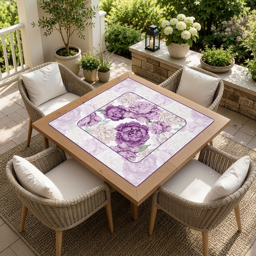 Peony Floral Garden Lavender Purple and Ivory Collection Mahjong Mat for Table - Shipped Rolled - alt image 1