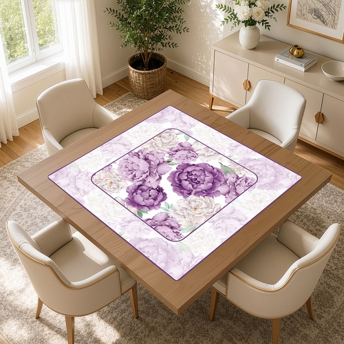 Peony Floral Garden Lavender Purple and Ivory Collection Mahjong Mat for Table - Shipped Rolled - alt image 3
