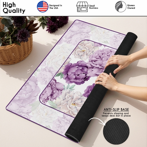 Peony Floral Garden Lavender Purple and Ivory Collection Mahjong Mat for Table - Shipped Rolled - alt image 4
