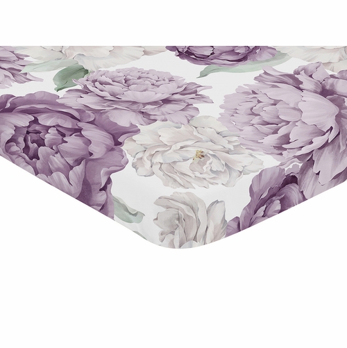 Peony Floral Garden Lavender Purple and Ivory Collection Mini Crib Sheet - alt image 1