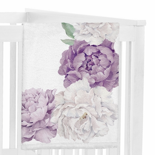 Peony Floral Garden Lavender Purple and Ivory Collection Monthly Milestone Baby Blanket - alt image 2