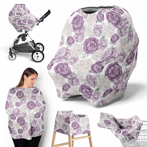Peony Floral Garden Lavender Purple and Ivory Collection Multi Use Baby Car Seat and Nursing Cover