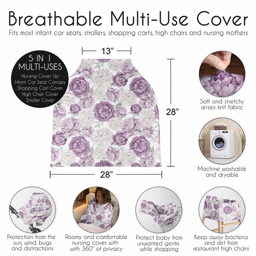 Peony Floral Garden Lavender Purple and Ivory Collection Multi Use Baby Car Seat and Nursing Cover - alt image 5