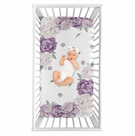 Peony Floral Garden Lavender Purple and Ivory Collection Photo Op Crib Sheet