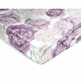 Peony Floral Garden Lavender Purple and Ivory Collection Satin Fitted Crib Sheet