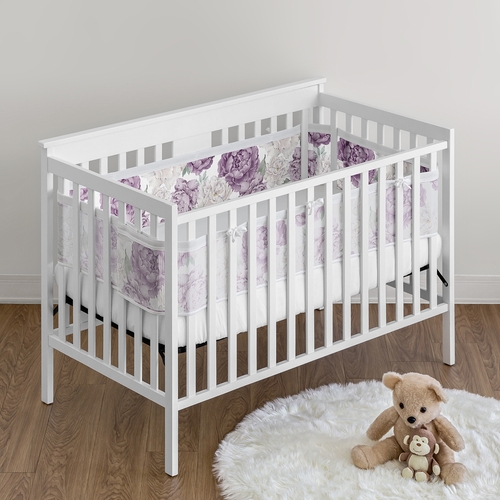 Peony Floral Garden Lavender Purple and Ivory Collection Sweet Jojo Designs + BreathableBaby Breathable Mesh Crib Liner Pad - alt image 1