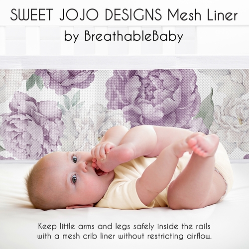 Peony Floral Garden Lavender Purple and Ivory Collection Sweet Jojo Designs + BreathableBaby Breathable Mesh Crib Liner Pad - alt image 2