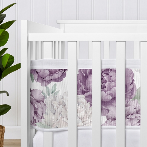 Peony Floral Garden Lavender Purple and Ivory Collection Sweet Jojo Designs + BreathableBaby Breathable Mesh Crib Liner Pad - alt image 3
