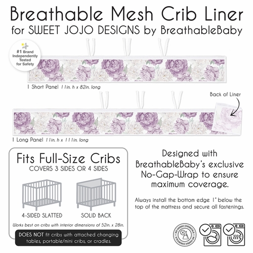 Peony Floral Garden Lavender Purple and Ivory Collection Sweet Jojo Designs + BreathableBaby Breathable Mesh Crib Liner Pad - alt image 5