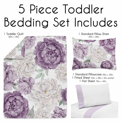 Peony Floral Garden Lavender Purple and Ivory Collection Toddler Bedding - alt image 2
