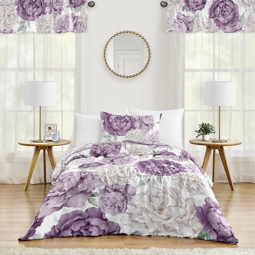 Peony Floral Garden Lavender Purple and Ivory Collection Twin Bedding