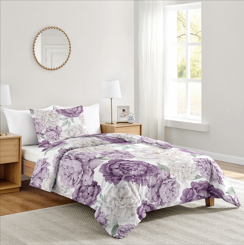 Peony Floral Garden Lavender Purple and Ivory Collection Twin Bedding - alt image 1