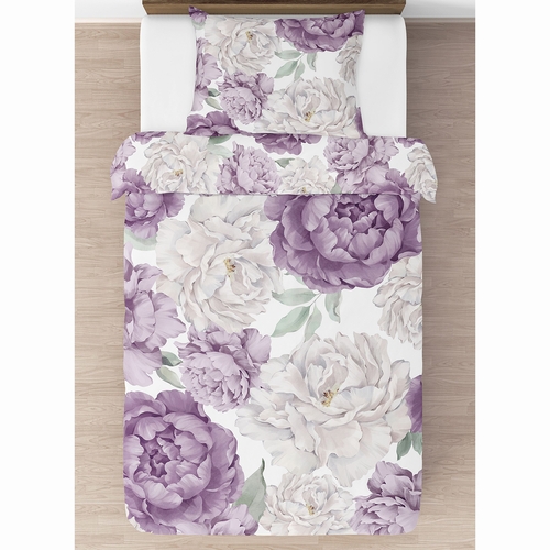 Peony Floral Garden Lavender Purple and Ivory Collection Twin Bedding - alt image 2