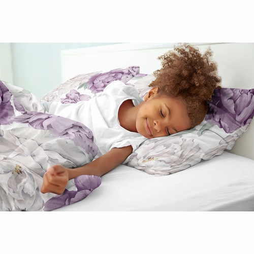 Peony Floral Garden Lavender Purple and Ivory Collection Twin Bedding - alt image 3