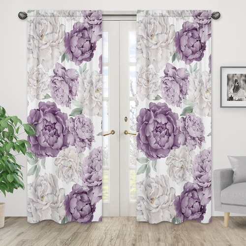 Peony Floral Garden Lavender Purple and Ivory Collection Window Panels - Set of 2 - alt image 1