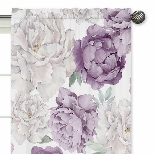 Peony Floral Garden Lavender Purple and Ivory Collection Window Panels - Set of 2 - alt image 2
