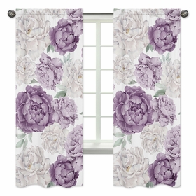 Peony Floral Garden Lavender Purple and Ivory Collection Window Panels - Set of 2