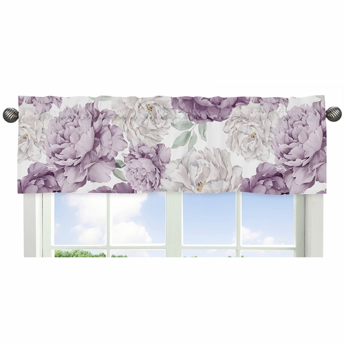 Peony Floral Garden Lavender Purple and Ivory Collection Window Valance