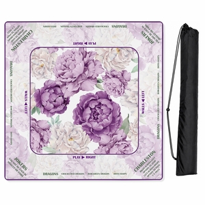 Peony Floral Garden Lavender Purple & Ivory Collection Mahjong Mat for Table with Rules - Shipped Rolled
