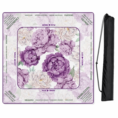 Peony Floral Garden Lavender Purple & Ivory Collection Mahjong Mat for Table with Rules - Shipped Rolled