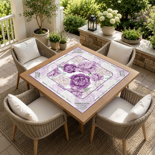 Peony Floral Garden Lavender Purple & Ivory Collection Mahjong Mat for Table with Rules - Shipped Rolled - alt image 1