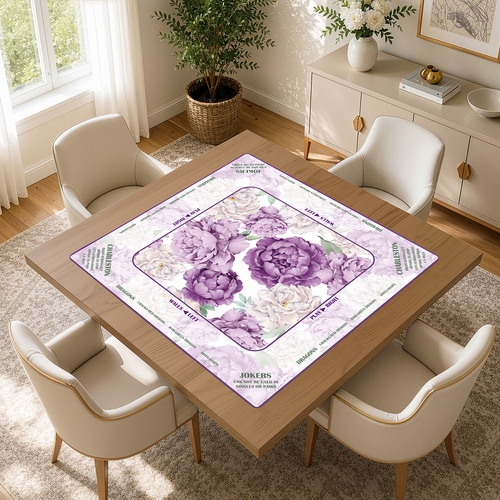 Peony Floral Garden Lavender Purple & Ivory Collection Mahjong Mat for Table with Rules - Shipped Rolled - alt image 3