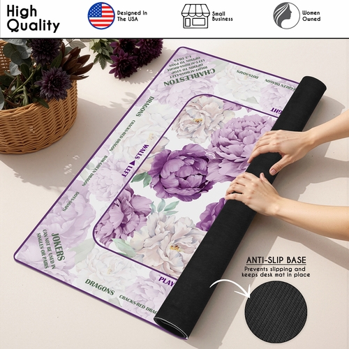Peony Floral Garden Lavender Purple & Ivory Collection Mahjong Mat for Table with Rules - Shipped Rolled - alt image 4