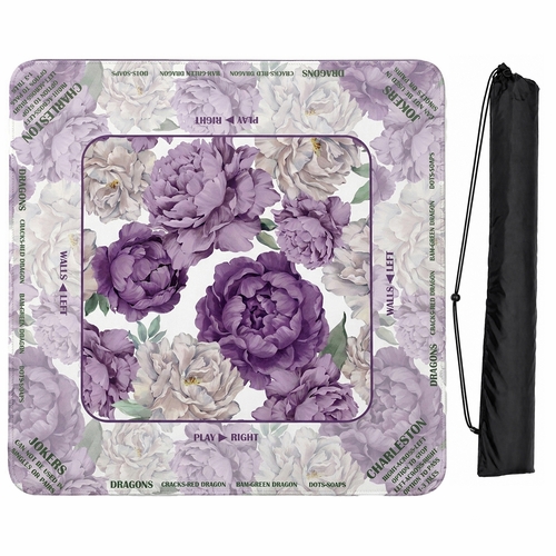Peony Floral Garden Lavender Purple & Ivory Collection Mahjong Mat for Table with Rules - Shipped Rolled