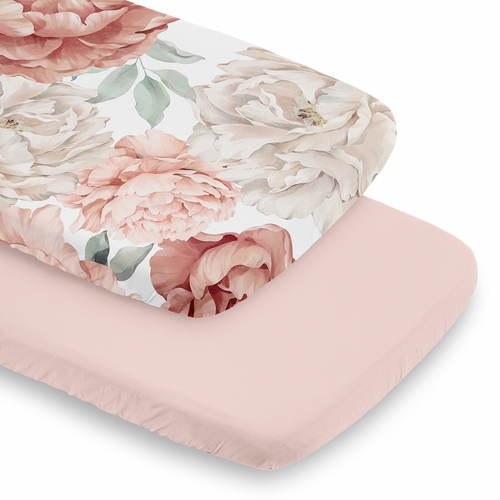 Peony Floral Garden Pink and Ivory Collection 2 Pack Baby Bassinet Fitted Sheets