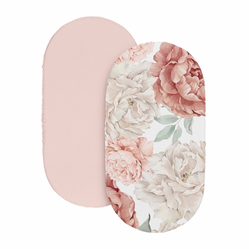 Peony Floral Garden Pink and Ivory Collection 2 Pack Baby Bassinet Fitted Sheets - alt image 1
