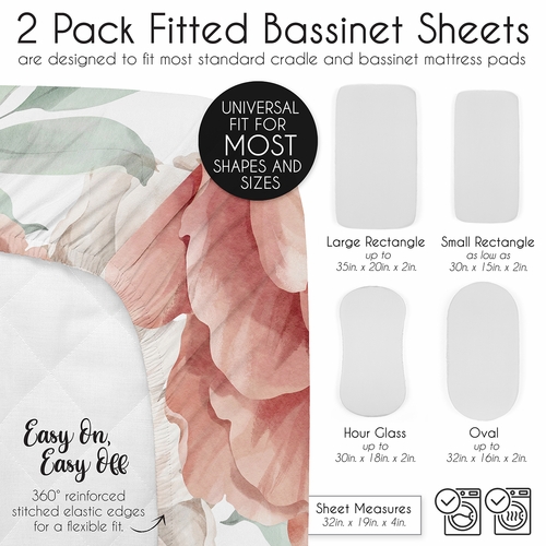 Peony Floral Garden Pink and Ivory Collection 2 Pack Baby Bassinet Fitted Sheets - alt image 5