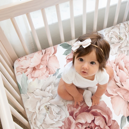 Peony Floral Garden Pink and Ivory Collection 2 Pack Crib Sheets - alt image 4